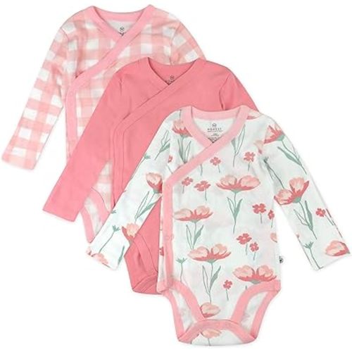 HonestBaby unisex-baby 3-pack Long Sleeve Side-snap Kimono Bodysuits Organic Cotton for Infant Baby Boys, Girls, Unisex