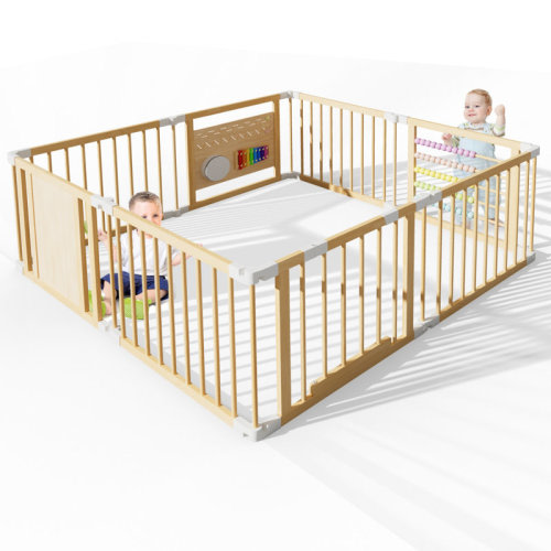 JTANGL Foldable Solid Wood Baby Playpen with Dry-Erase Learning Board & Safety Lock Gate, Toddler Play Yard for Indoor Use, Available in S, M & L Sizes | Wayfair