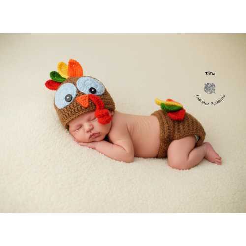 CROCHET PATTERN Baby Turkey Outfit: Hat and Diaper Cover, Photo Prop, Halloween Costume, Shower Gift, PDF Download | Sizes 0–12 Months