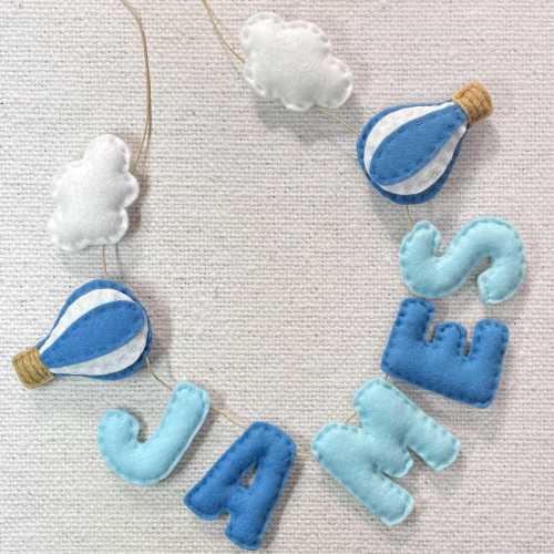 Personalised Hot Air Balloon Baby Name Garland, Handmade Felt Nursery Decor