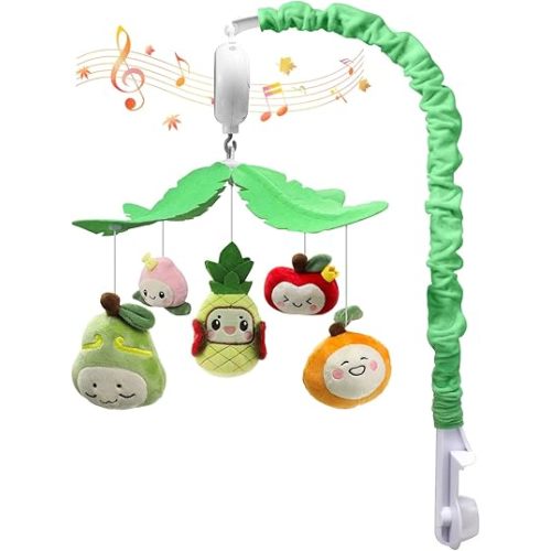 Baby Crib Mobile for Boys & Girls- Fruity Delight Mobile for Crib with Gentle Rotation & Musical Function (35 Lullabies), Colorful Fruit Dolls That Emit Different Sounds, Sweet Nursery Decor