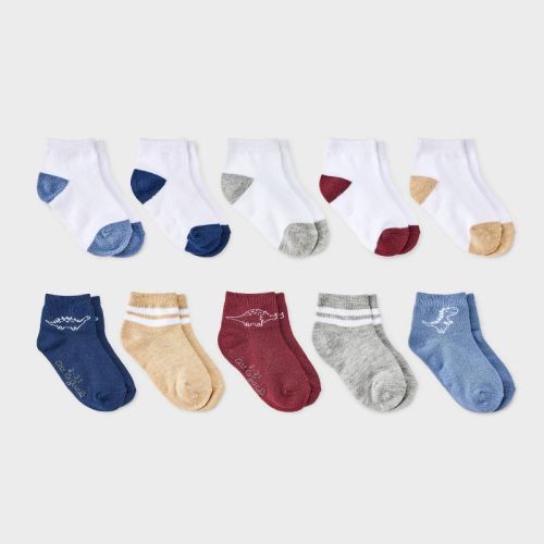 Toddler Boys' 10pk Dino Striped Ankle Socks - Cat & Jack™ 4T-5T