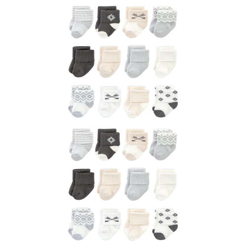 Hudson Baby Cotton Rich Baby Terry Socks 24-Pack, Gray Beige Solid, 0-6 Months