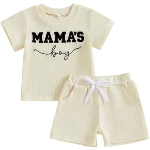 FOCUSNORM Toddler Baby Boy Summer Clothes Embroidered Waffle Short Sleeve T-Shirts Elastic Shorts Newborn Infant Boy Outfits