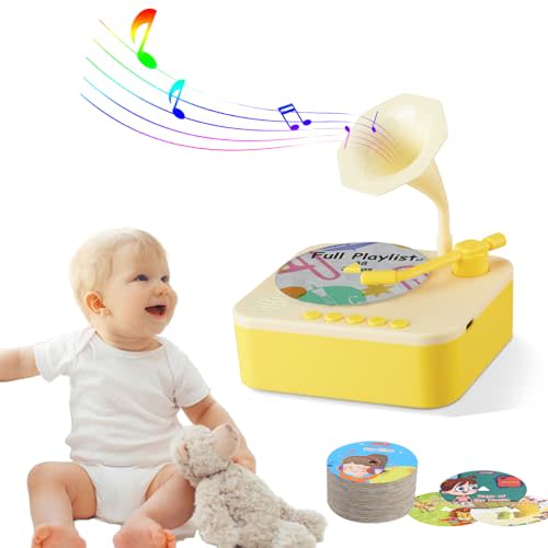 Retysaz Kids Phonograph with 96 Cards, Story Music Player for Kids 3-6 Musical Sensory Toy for boy Girl,Toddler Audio Pre-Kindergarten Toy Early Childhood Education Present Birthday (Yellow)