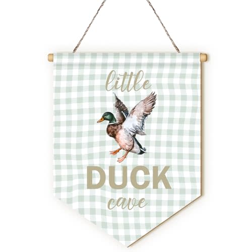 MOTERMATE Vintage Little Duck Cave Nursery Sign Decor, Mallard Duck Hunting Nursery Baby Boy Girl Room Front Door Wall Hanging Decor Decorations, Little Man Girl Cave Signs for Boys Girls, 8x10 Inch