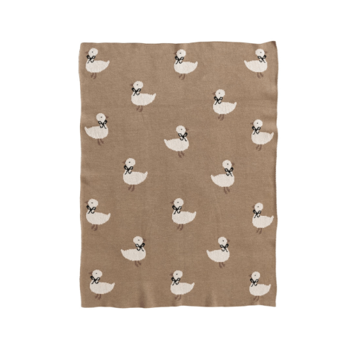 Cotton Knit Baby Blanket With Ducklings