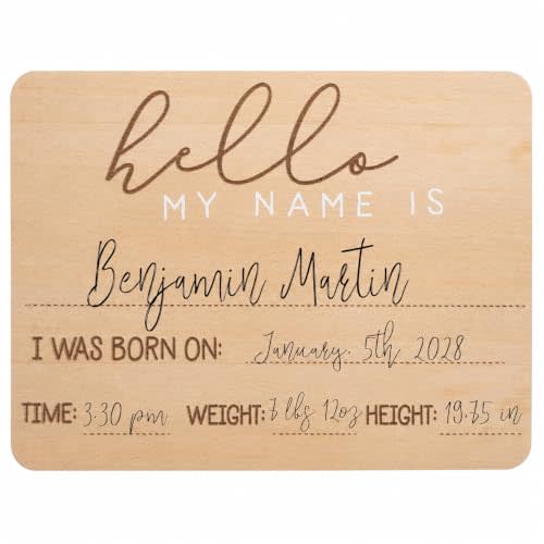 Pearhead Baby Welcome Sign, Gender-Neutral Hello Baby Arrival Photo Prop, Hospital Birth Announcement, Newborn Birth Stats Board Photo Prop, 8.25" x 11", Wood | Newborn Announcement Sign, Birth Stats Board Photo Prop, 8.25" x 11"
