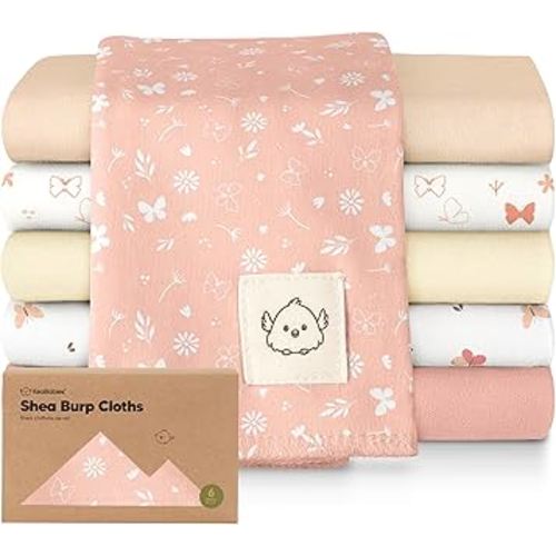 Organic Burp Cloths Baby Boy, Girl - 6-Pack Large Cotton Burping Cloths for Babies, Spit Up Rags, Super Absorbent, Ultra Soft Newborn Rag, Gender Neutral, Machine Washable, Durable(Butterflies)