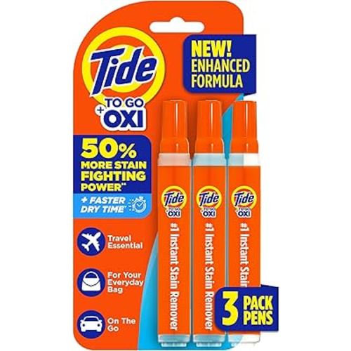 Tide Stain Remover for Clothes, Tide To Go Pen, Instant Stain Remover Pen & Spot Cleaner, Portable & Travel-Friendly, Works on Food & Drink Stains, Fits in Purses & Bags, 3 Count (Pack of 1)