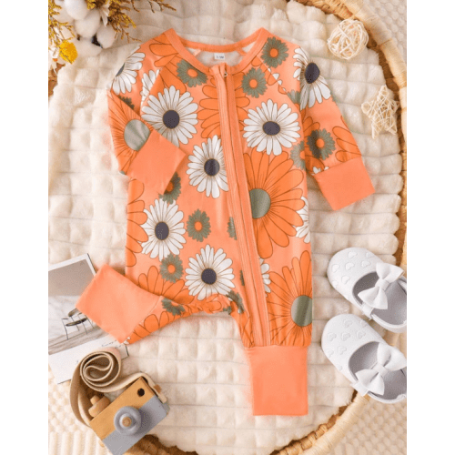 Baby Girl Floral Print Long Sleeve Zipper Front Casual Jumpsuit, Spring/Autumn | SHEIN USA