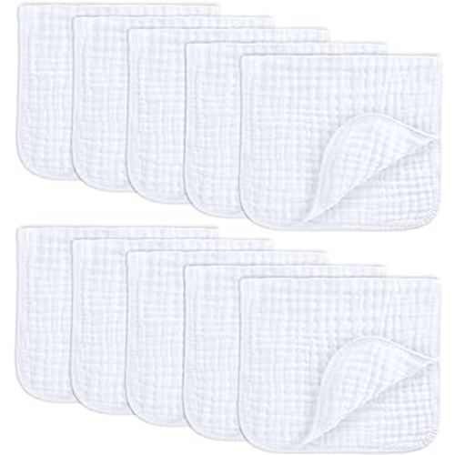 Comfy Cubs Muslin Burp Cloths Set Large 100% Cotton Hand Washcloths for Babies, Baby Essentials 6 Layers Extra Absorbent and Soft Boys & Girls Baby Bibs & Burp Cloths Set (White, 10-Pack, 20" X10")