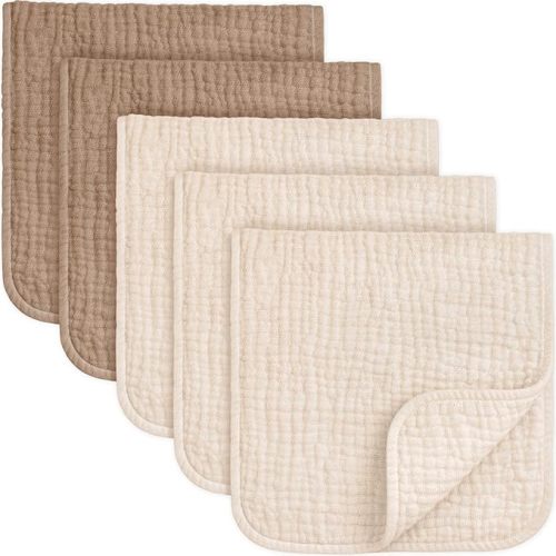 KeaBabies Organic Muslin Burp Cloths Baby Boy, Girl – 5-Pack 100% Cotton Muslin Burping Cloths for Babies, Newborn, 21x10 Large & Absorbent Spit Up Rags, Baby Washcloth, Infant Towels (Ecru)