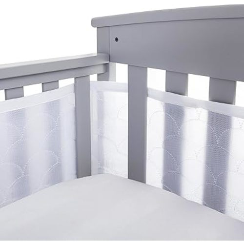 BreathableBaby Breathable Mesh Liner for Full-Size Cribs, Sheer Deluxe 5mm Mesh, Scallops (Size 4FS Covers 3 or 4 Sides)