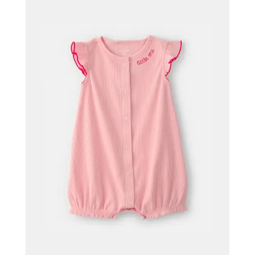 Baby Girl 'Little One' Rib Short-Sleeve Romper - Pink | Carter's