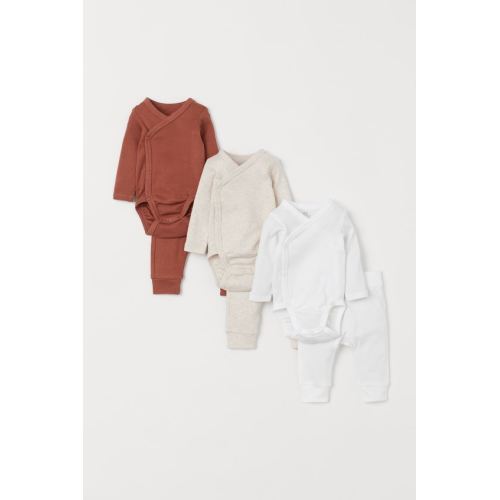 6-piece Cotton Set, Rust brown/light beige melange