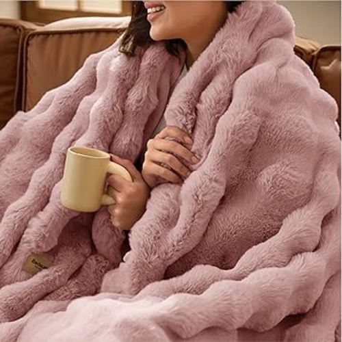 Bedsure GentleSoft Fluffy Fuzzy Dusty Rose Throw Blanket, Soft Cozy Fleece Faux Fur Blanket for Couch, Mauve Dusty Pink Room Decor Minky Velvet Bed Cover, Thick Warm Plush Shaggy Women Birthday Gifts