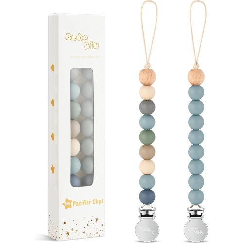 2 Pack Pacifier Clips, Silicone Pacifier Clip for Baby Boys and Girls, Baby Pacifier Strap with Silicone Beads, Pacifier Holder, Keeps Pacifier Clean (Wilderness/Ether)