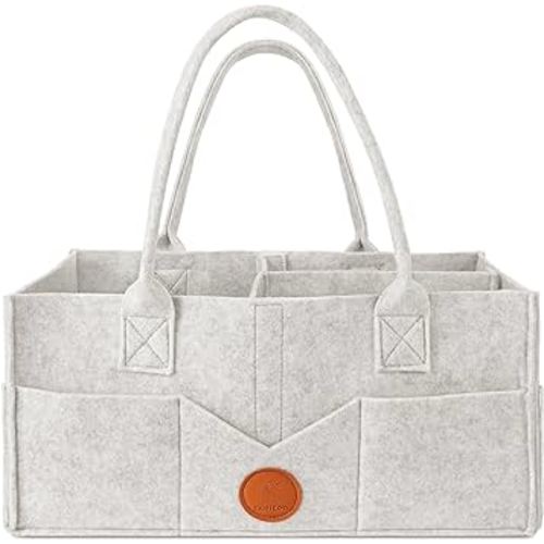 Maliton Baby Diaper Caddy, Nursery Storage Bin & Car Organizer with Handle, Large Felt Bag for Newborn essentials Boy or Girl, Changing Table Organizer for Baby Stuff, 15" x 9" x 7" Baby Shower Basket