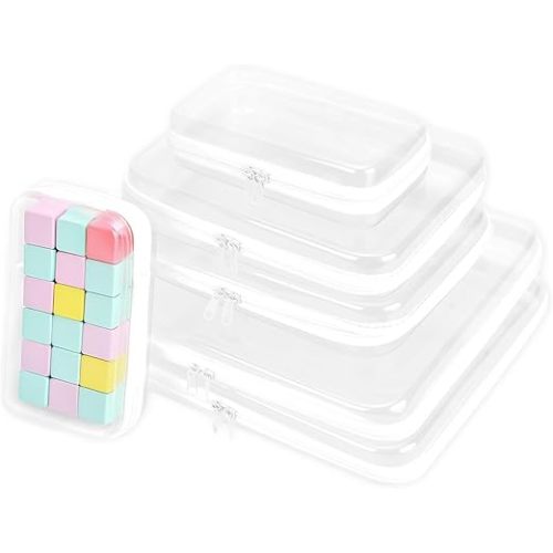 6Pcs Zippered Hard Pouch, Zippered Transparent Cases, Clear Hard Shell Zipper Case, Waterproof Cosmetic Toiletry Bag, Portable Travel Organizer for Toy Storage Bin, Puzzles (White, L+M+S)