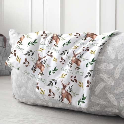 Boy Deer Blanket, Personalized Baby Boy Blanket, Custom Deer Baby Blanket, Deer Baby Name Blanket, Custom Baby Blanket Boy, Woodland Blanket
