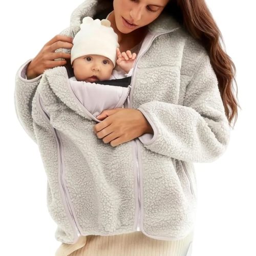 Women's Fleece Zip Up Maternity Jacket Fall Winter Coat Mom Cozy Thicken Sweatshirt Jacket Clothing