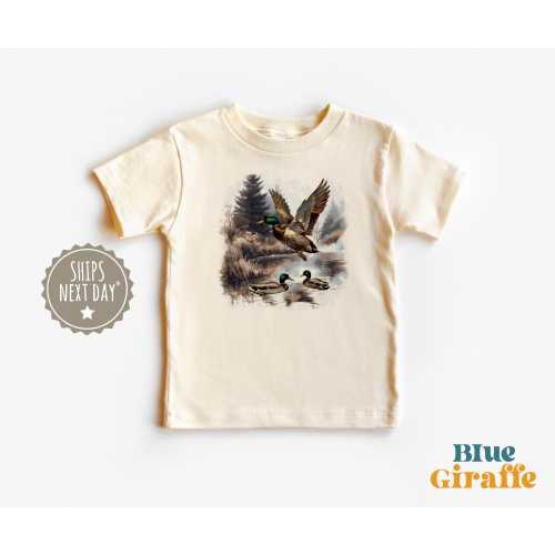 Retro Mallard Ducks Kids Shirt - Duck Hunting Toddler Shirt - 90s Waterfowl Nature Outfit - Natural Boho Toddler Tee