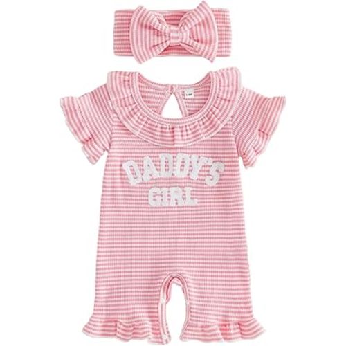 allshope Newborn Baby Girl Summer Outfit Romper Little Sister Lil Sis Embroidery Ruffle Collar Jumpsuit Infant Waffle Clothes