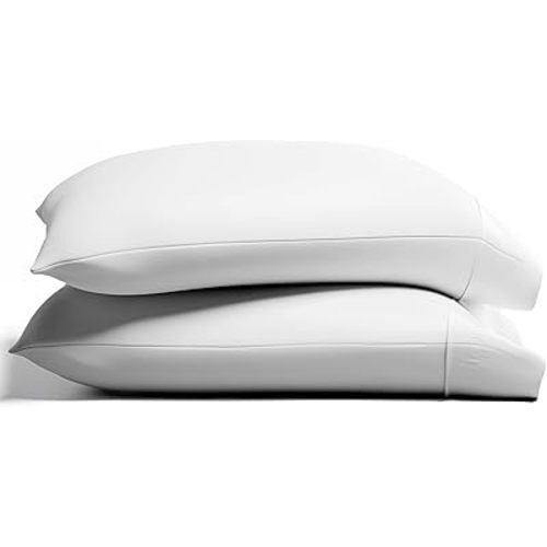 TEXAS LINEN CO. 100% Organic Cotton Pillow Cases King Size Set of 2 - White Organic Cotton Percale Weave Pillowcases King Size, Soft, Cooling, Crisp & Breathable Percale Pillow Covers for Sleeping