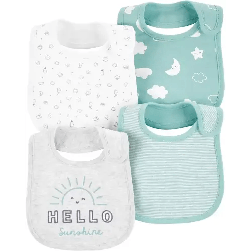 4-Pack Sun Teething Bibs - Blue/Heather