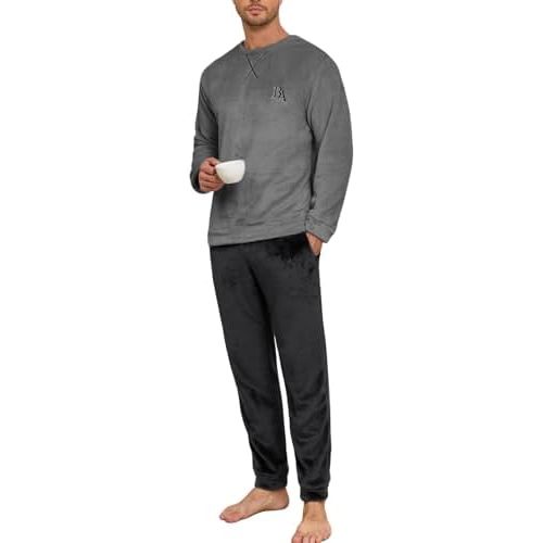 Mens Pajama Sets Fleece Pjs Winter Warm Lounge Sleepwear Soft Comfy Pajamas for Men
