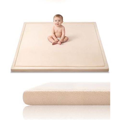 Baby Play Mat for Floor, 1.2" Thick Memory Foam 50"×50" Playpen Mat for Kids, Infants, Toddlers - Soft, Durable Baby Crawling Mat for Tummy Time, Sitting with Non-Slip Bottom (Beige)
