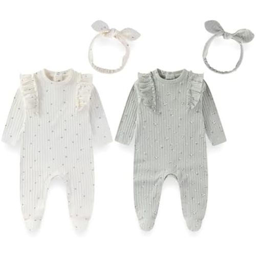 Unisex Baby Boy Girl Footies Sets Cotton Long Sleeve Infant Rompers 0-12Months Babies' Outfits