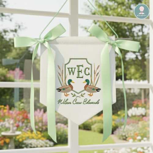 Embroidered Mallard Duck Baby Banner Door Hanger, Custom Name Sign, Baby Announcement Banner, Monogram Hospital Door Sign, Baby Shower Gift