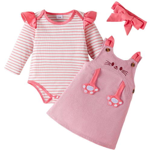 Zshosam Baby Girl Fall Outfits Dresses Newborn Baby Girl Outfit Long Sleeve Romper Bodysuit Suspender Skirt Cute Fall Winter Clothes Size 3 6 Months,(Pink 3-6 Months)