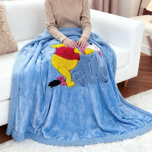 GONAAP Kids Blanket 3D Cartoon Embroidered Sherpa Blanket Plush Warm for Boys Girls (Yellow Bear and Donkey Colorful, (40"X50"))