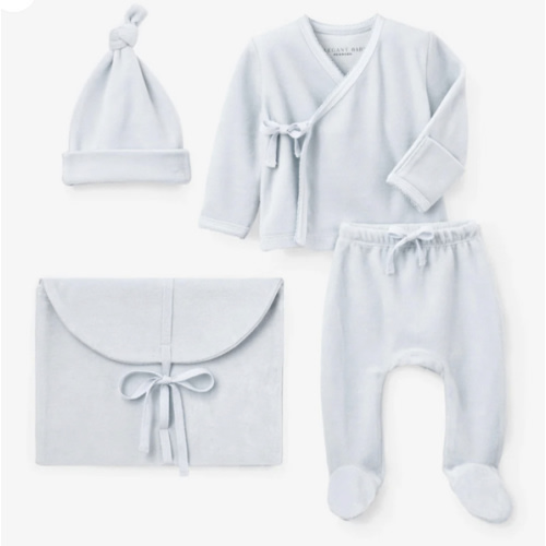 Pale Blue Velour Layette Set – Elegant Baby