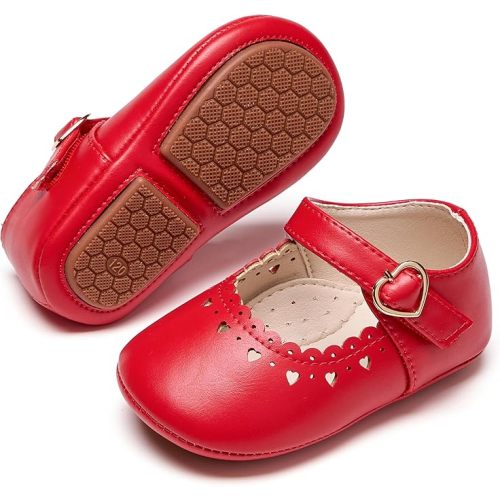 Baby Girls Mary Jane Flats - Infant Newborn Walking Shoes Soft Rubber Sole Princess Wedding
