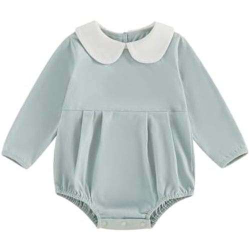 Baby Boy Girl Bubble Romper Infant Long Sleeve Collar Romper Oversize T-shirt Cotton Bodysuit Top