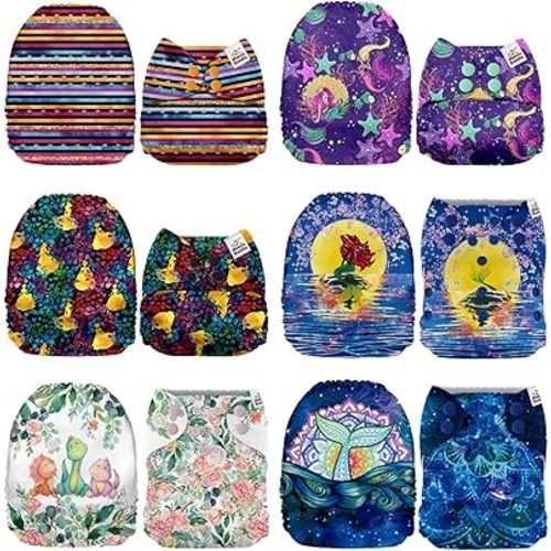 Mama Koala 1.0 Cloth Diapers for Babies, 6 Pack Pocket Shell Only (NO Inserts) - One Size Washable and Reusable Pocket Diapers for Newborns and Toddlers - 160018