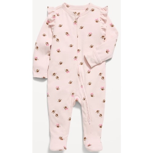Ruffle-Trim 2-Way-Zip Sleep & Play Footed One-Piece for Baby
