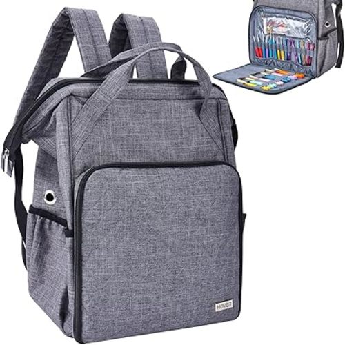HOMEST Crochet Bag Organizer, Large Capacity Yarn Storage, Knitting Bag for Carrying Projects, Crocheting Hooks, Suppliers, Needles and Accessories, Grey