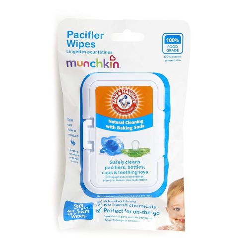 Munchkin Arm & Hammer Pacifier Wipes - Safely Cleans Breast Pump Parts and Feeding Essentials for Baby and Toddler, 1 Pack, 36 Wipes