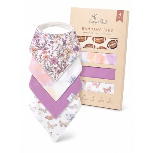 Copper Pearl Baby Bibs 4 Pack, Printed Bandana Drool Bibs for Baby Girl & Boy, Soft Cotton Drooling Teething Bibs