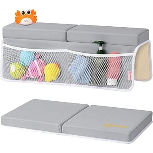Bath Kneeler and Elbow Rest Pad Set - Comfortable 1.5” Thick Baby Bath Kneeler Pads with Toys Organizer, Non-Slip Knee Arm Support Bathtub Mat, Quick-Drying Kneeling Pad for Baby Bath Time