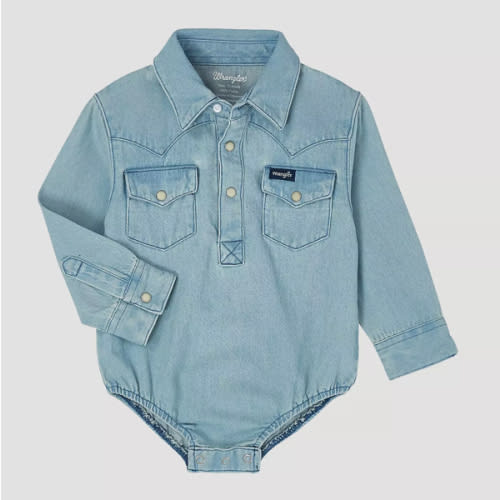 Baby Boy Long Sleeve Denim Bodysuit with Western Snap Placket | COLLECTIONS | Wrangler®