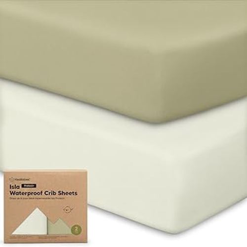 2-Pack Waterproof Baby Crib Sheets for Boys, Girls - 52x28 Viscose Derived from Bamboo Toddler Bed Sheet Neutral, Fitted Crib Mattress Protector Cover for Baby Bedding, Soft & Gentle (Oregano)