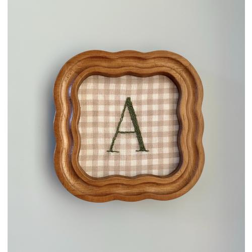 Personalised Embroidered Initial Framed Art, Custom Nursery Letter Decor, Monogram Wall Art, Neutral Gingham Nursery Decor, Living Room Art