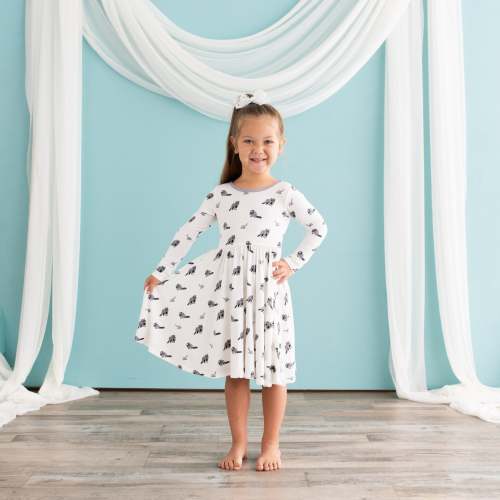 Long Sleeve Twirl Dress in Raccoon