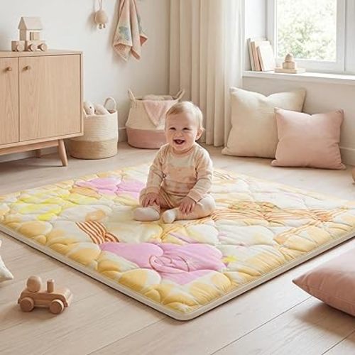 Baby Play Mat 1.5" Thick 50x50 Removable & Machine Washable Cover Playmat Softness Foam Mats, Easy-Clean Hygienic, Comfort Safety Kids Crawling (Wonder Space)